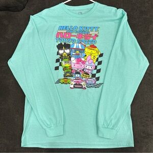 NWOT HELLO KITTY by SANRIO Lunch Box Tokyo Speed Long Sleeve Shirt Blue/Green L